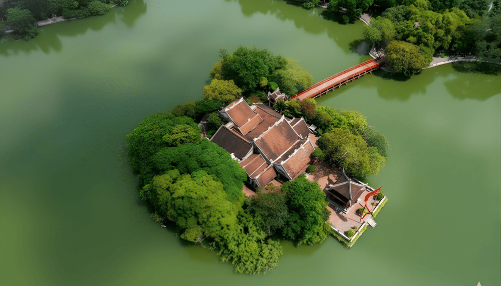 Ngoc Son Temple’s design impresses tourists with the "Tam" (三) character as its central symbol